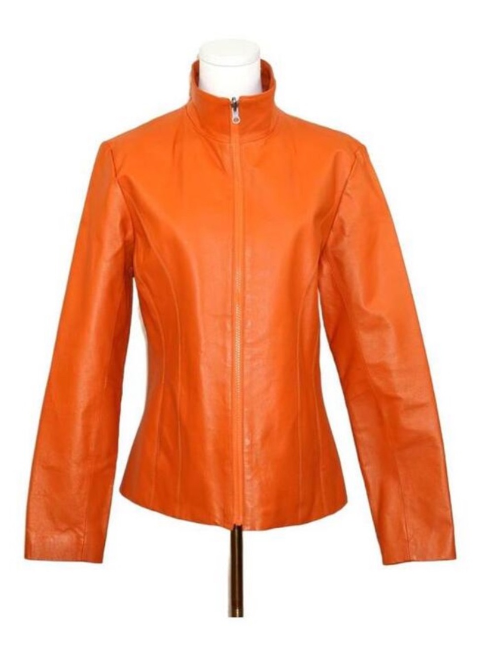 Wilsons Leather Maxima Y2K Orange Funnel Neck Zip Jacket Polka Dot Lined Sz M
